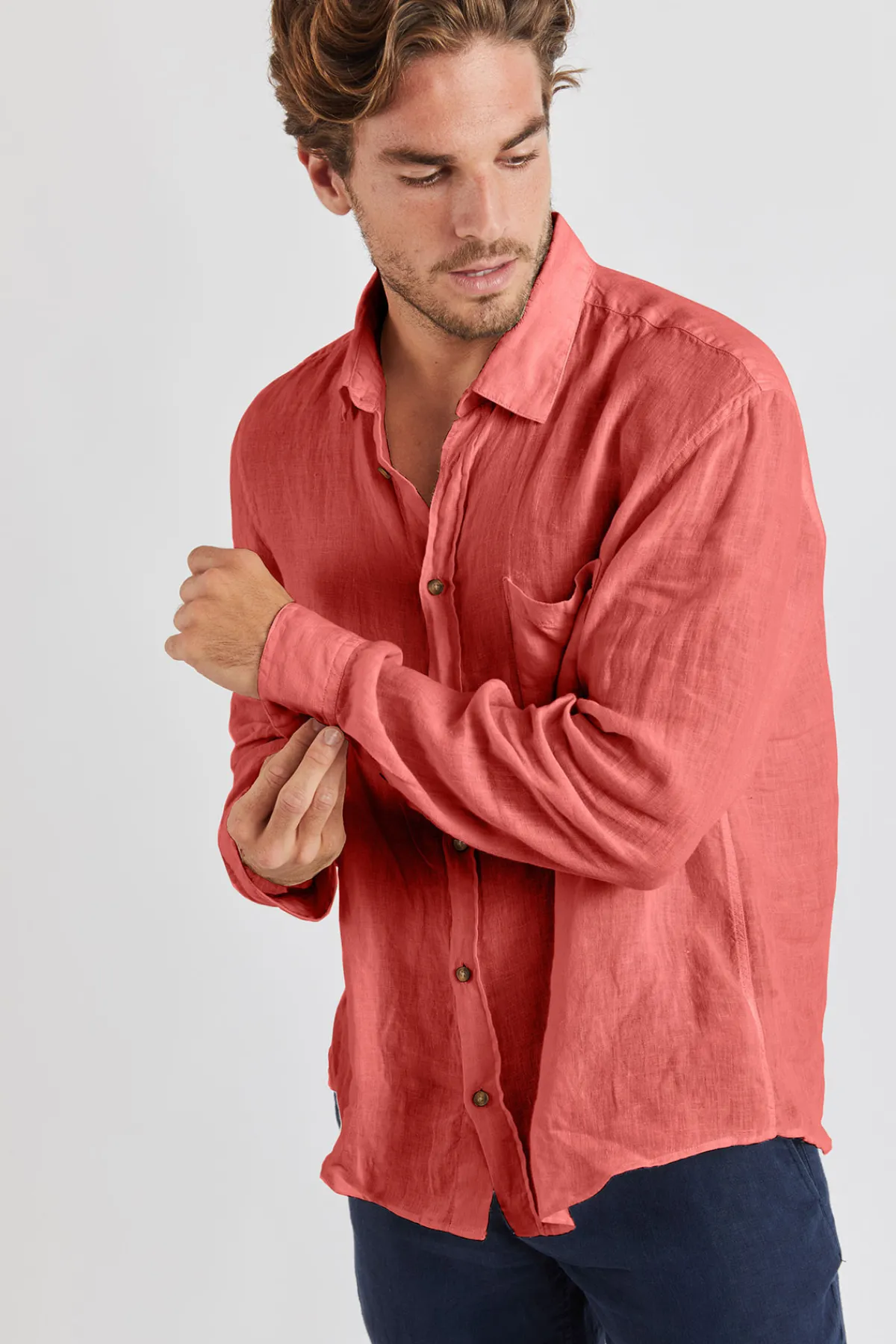 Cala 1789 Chemise orange en lin Chemiseml Lindye Hot
