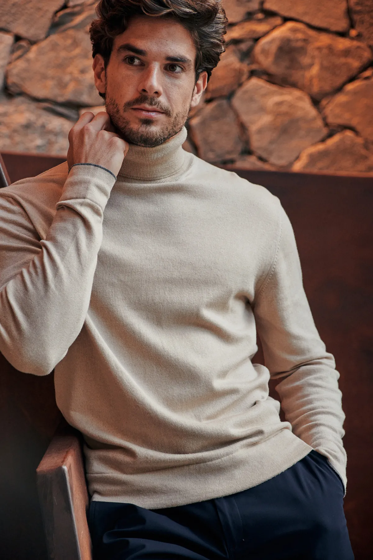 Cala 1789 PULL COL ROULÉ BEIGE SILVIO MONZA New