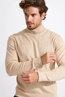 Cala 1789 PULL COL ROULÉ BEIGE SILVIO MONZA New