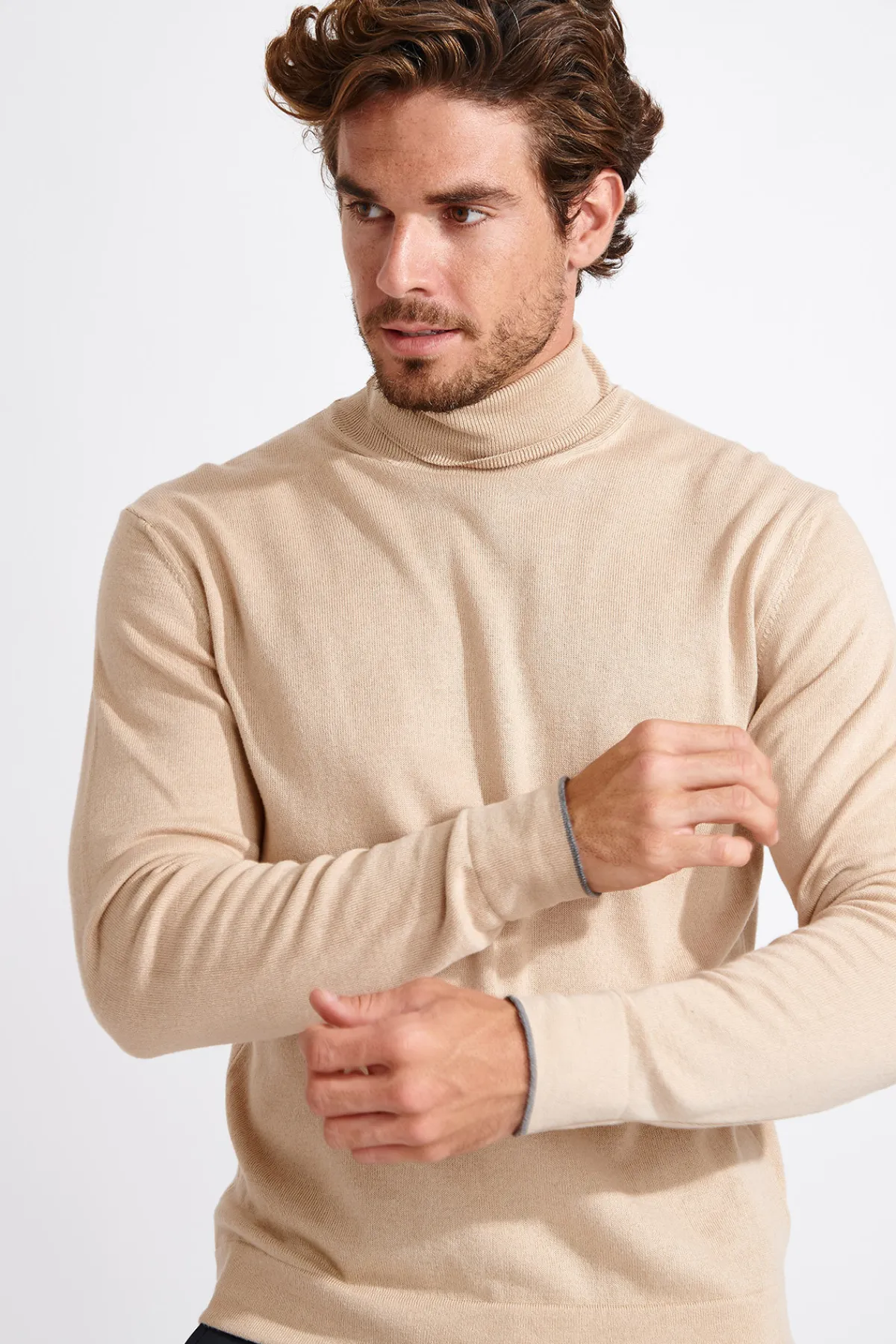 Cala 1789 PULL COL ROULÉ BEIGE SILVIO MONZA New