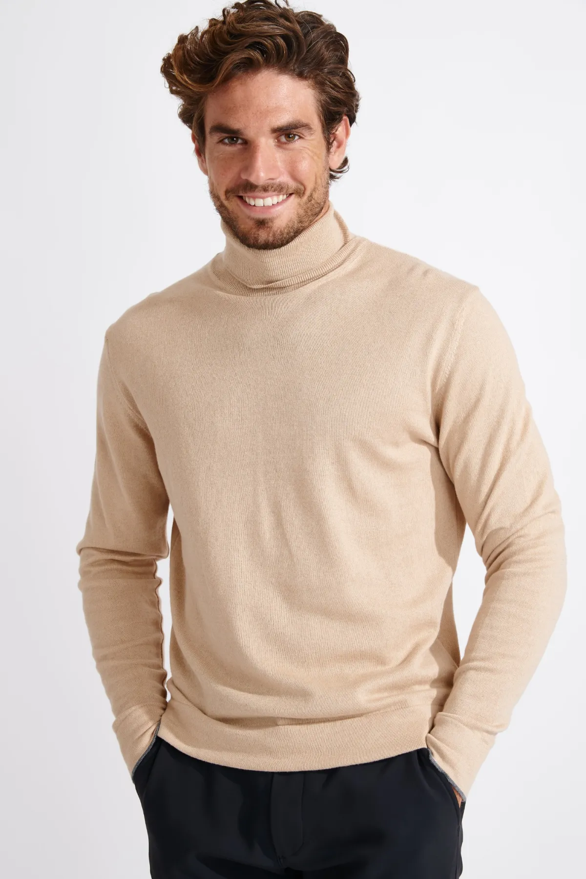 Cala 1789 PULL COL ROULÉ BEIGE SILVIO MONZA New