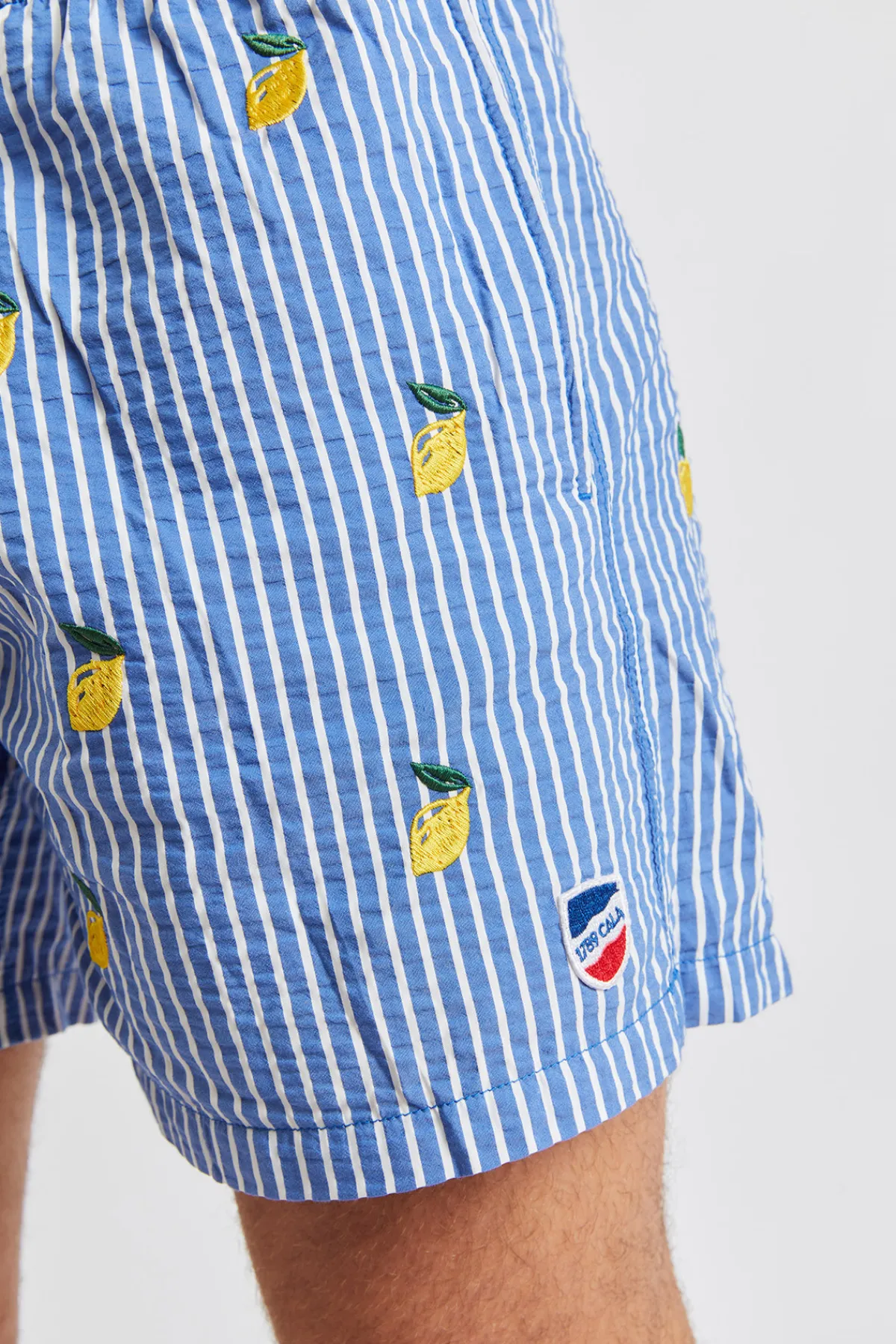 Cala 1789 Short de bain bleu à rayures et motif citron Swimshort Citron Clearance