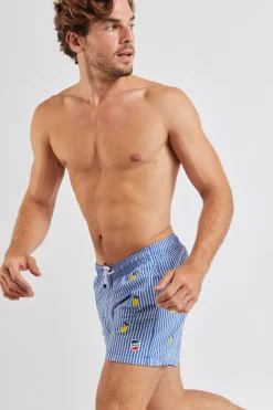 Cala 1789 Short de bain bleu à rayures et motif citron Swimshort Citron Clearance