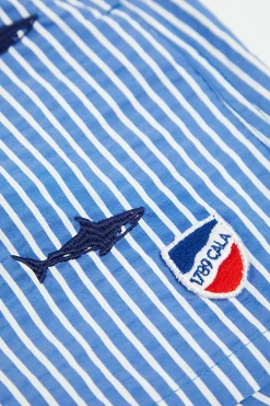 Cala 1789 Short de Bain rayure Marine - Broderie Requin SWIMSHORT SHARK Outlet
