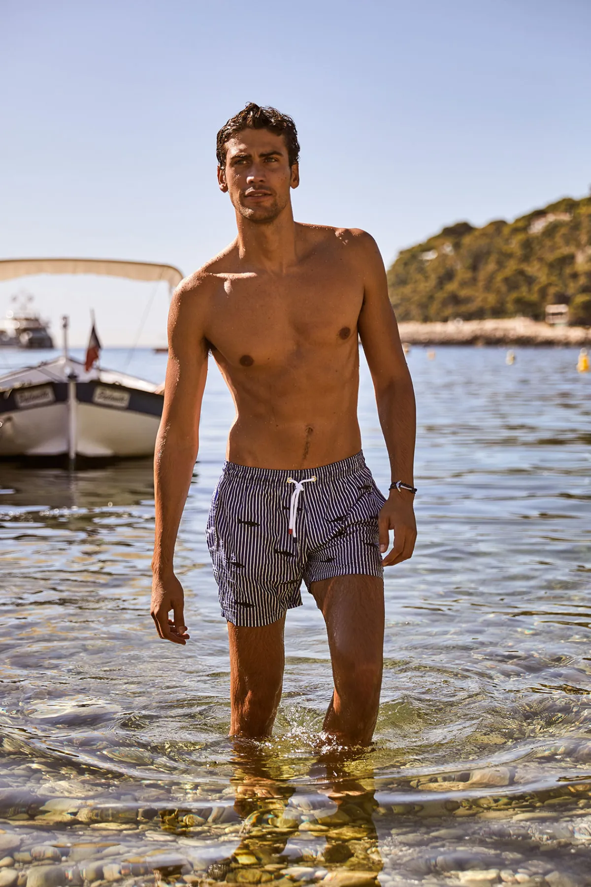Cala 1789 Short de Bain rayure Marine - Broderie Requin SWIMSHORT SHARK Outlet
