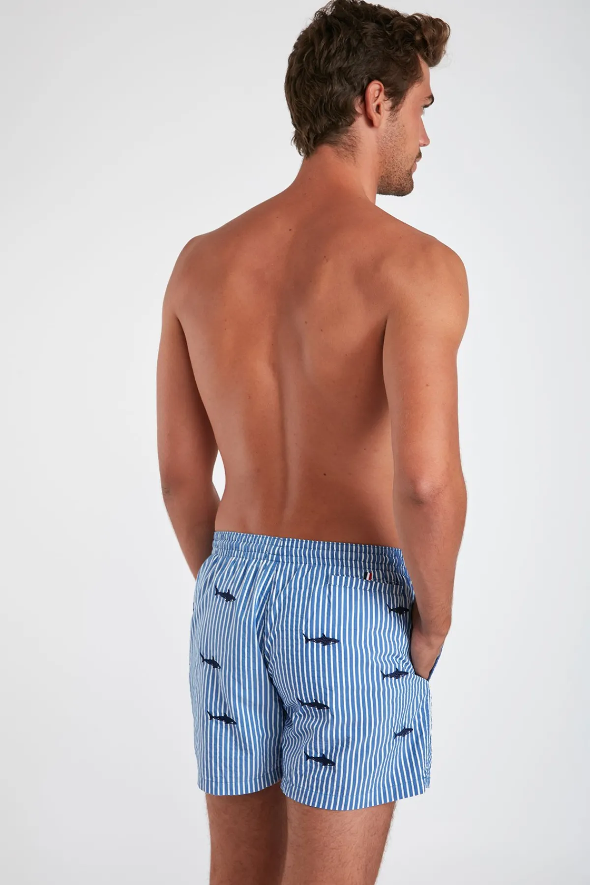 Cala 1789 Short de Bain rayure Marine - Broderie Requin SWIMSHORT SHARK Outlet
