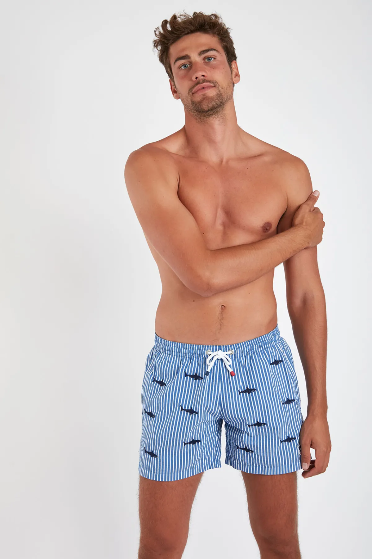 Cala 1789 Short de Bain rayure Marine - Broderie Requin SWIMSHORT SHARK Outlet