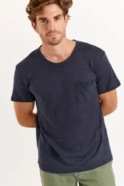 Cala 1789 Tshirt en lin bleu marine Collection Homme CYRIL LIN Hot