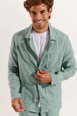 Cala 1789 Veste en lin vert d'eau OLIVIER LINDYE Clearance