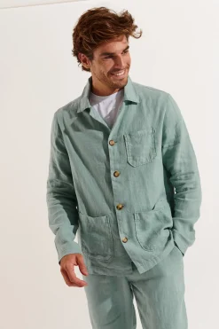 Cala 1789 Veste en lin vert d'eau OLIVIER LINDYE Clearance