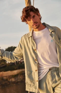 Cala 1789 Veste en lin vert d'eau OLIVIER LINDYE Clearance